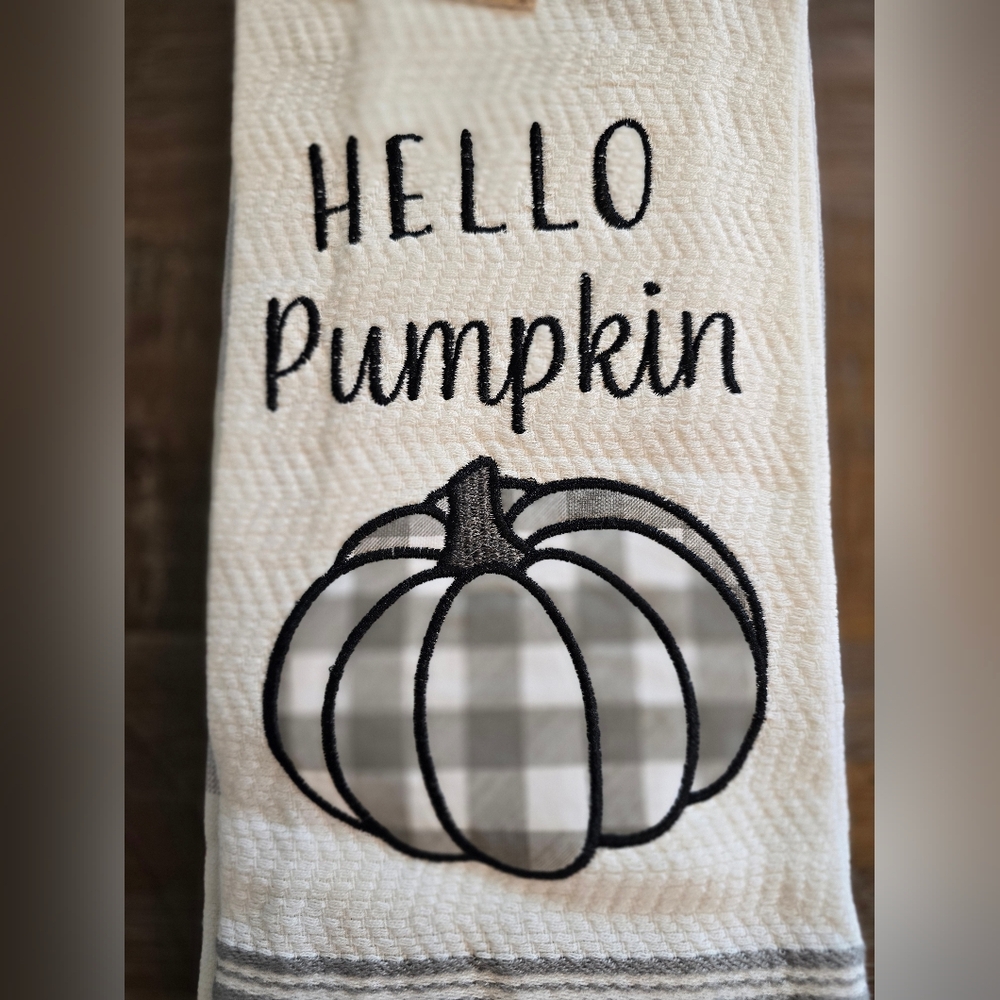Hello Pumpkin Embroidered Kitchen Towels - White and Black